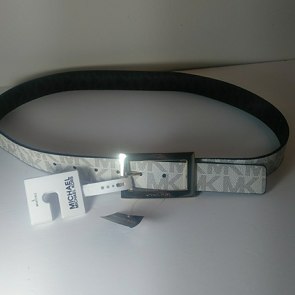Michael Kors Reversible Belt White/Black Gold Trim